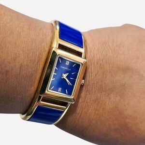 Bulova Caravelle Blue and Gold Bangle Cuff Watch